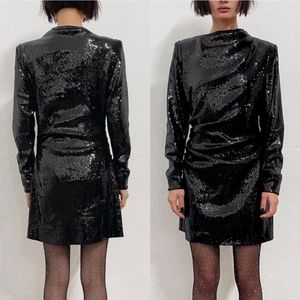 Zara * draped  sequin dress black size M